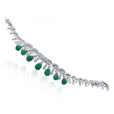  Graff Graff 18K White Gold Diamond And Emerald Sugarlaof Bracelet