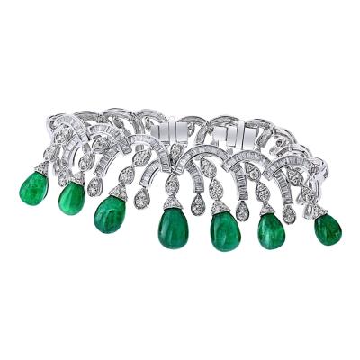  Graff Graff 18K White Gold Diamond And Emerald Sugarlaof Bracelet