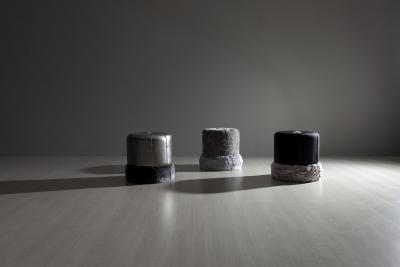  Greenapple Art Deco Adonis Pouf Ottoman Leather Faux Fur Handmade Portugal Greenapple