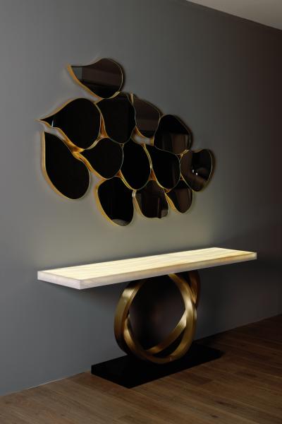  Greenapple Art Deco Armilar Console Table Onyx Brass Handmade in Portugal by Greenapple