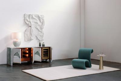  Greenapple Biloba Marble Bar Cabinet Verde Antigua Marble Handmade by Greenapple