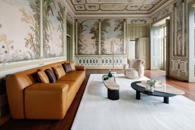  Greenapple Modern Almourol Sofa Camel Italian Leather Handmade in Portugal by Greenapple
