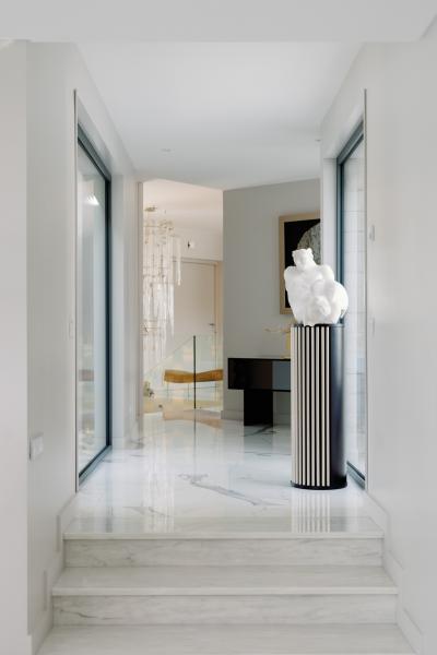  Greenapple Modern Black Flute Pedestal Sculpture Column Handmade in Portugal by Greenapple