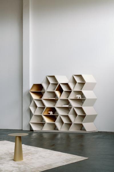  Greenapple Modern Hobart Bookcase Beige Gold Bronze Handmade in Portugal by Greenapple