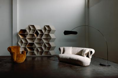  Greenapple Modern Hobart Bookcase Beige Gold Bronze Handmade in Portugal by Greenapple