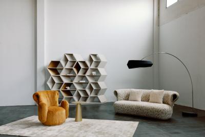  Greenapple Modern Hobart Bookcase Beige Gold Bronze Handmade in Portugal by Greenapple