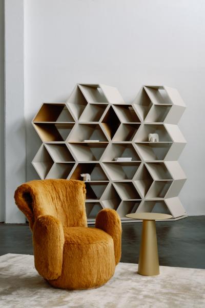  Greenapple Modern Hobart Bookcase Beige Gold Bronze Handmade in Portugal by Greenapple