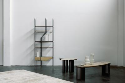 Greenapple Modern Lage Bookcase Set 2 Brass Oak Root Handmade in Portugal by Greenapple