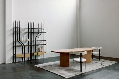 Greenapple Modern Lage Bookcase Set 2 Brass Oak Root Handmade in Portugal by Greenapple