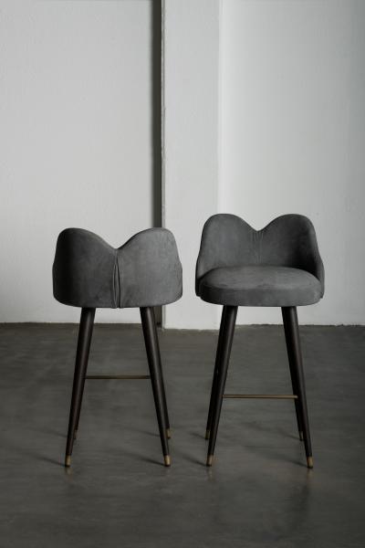  Greenapple Modern Mary Bar Stools Nubuck Leather Brass Handmade in Portugal by Greenapple