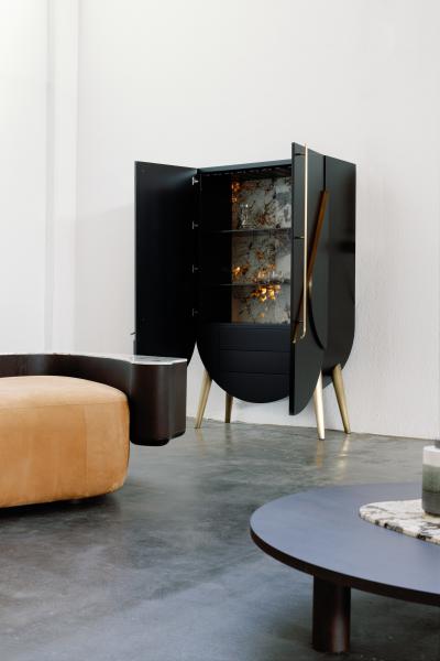 Greenapple Modern Saqris Bar Cabinet Patagonia Stone Black Handmade in Portugal Greenapple