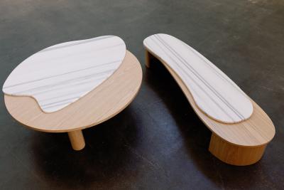  Greenapple Organic Modern Bordeira Coffee Table Lasa Venato Marble Handmade by Greenapple