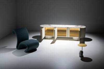  Greenapple Socalco Leather Sideboard Marble Top Handmade in Portugal by Greenapple