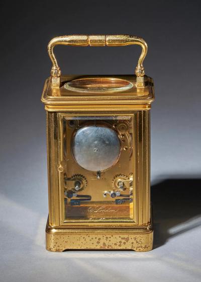  Groh Striking 19th Century Carriage Clock with a Gilt Brass Corniche Case by Groh 