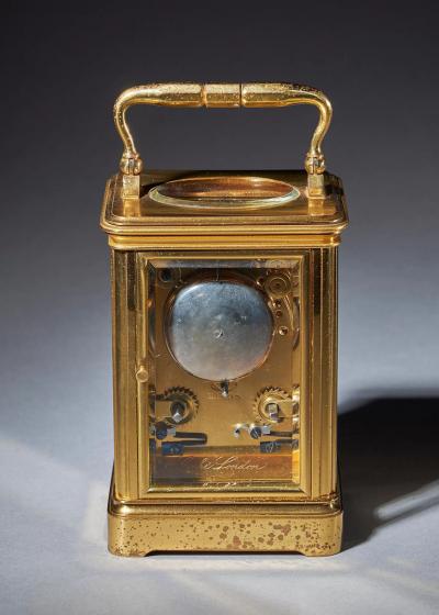  Groh Striking 19th Century Carriage Clock with a Gilt Brass Corniche Case by Groh 