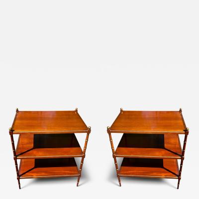  Grosfeld House 1940S FAUX BAMBOO TRIPLE TIER TABLES WITH GILT BALLS TRIM BY GROSFELD HOUSE
