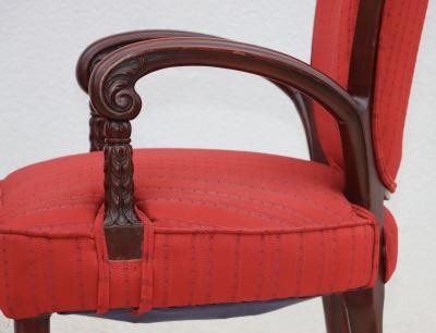  Grosfeld House 1950s Scroll arms mahogany armchairs by Grosfeld House