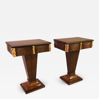  Grosfeld House A chic pair of Grosfeld House mahogany pedestal tables