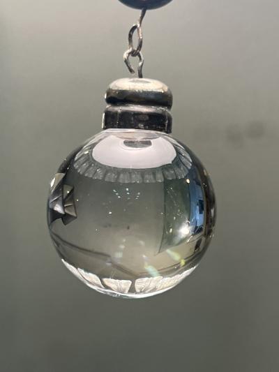  Grosfeld House ART DECO 19 GLASS PLUME WHITE GLASS CHROME CHANDELIER WITH GLASS BALL DROP