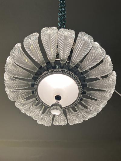  Grosfeld House ART DECO 19 GLASS PLUME WHITE GLASS CHROME CHANDELIER WITH GLASS BALL DROP