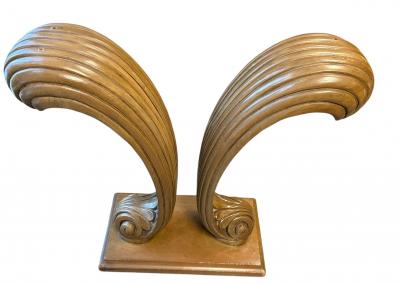  Grosfeld House CLASSIC HOLLYWOOD GROSFELD HOUSE CARVED WOOD PLUME SIDE TABLES CONSOLE PAIR