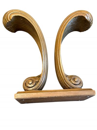  Grosfeld House CLASSIC HOLLYWOOD GROSFELD HOUSE CARVED WOOD PLUME SIDE TABLES CONSOLE PAIR
