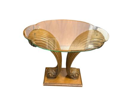  Grosfeld House CLASSIC HOLLYWOOD GROSFELD HOUSE CARVED WOOD PLUME SIDE TABLES CONSOLE PAIR