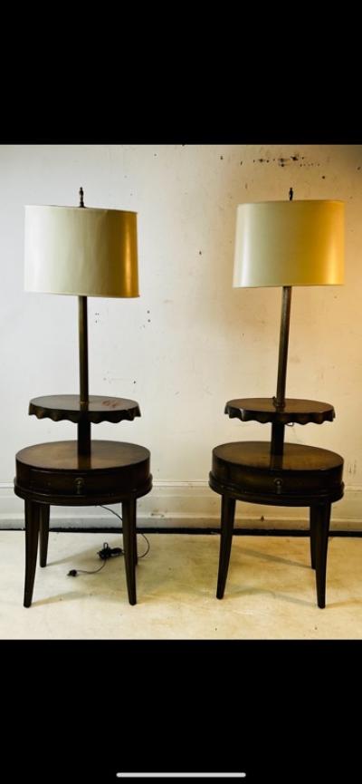  Grosfeld House CUSTOM FLOOR LAMPS WITH RUFFLED DOUBLE TIERED TABLES BY GROSFELD HOUSE