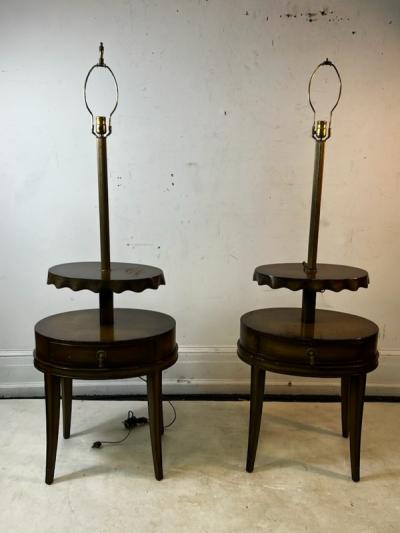  Grosfeld House CUSTOM FLOOR LAMPS WITH RUFFLED DOUBLE TIERED TABLES BY GROSFELD HOUSE