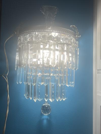  Grosfeld House ELEGANT PAIR OF ART DECO TRIPLE TIER CRYSTAL AND GLASS LEAF SCONCES