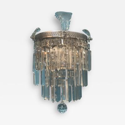  Grosfeld House ELEGANT PAIR OF ART DECO TRIPLE TIER CRYSTAL AND GLASS LEAF SCONCES