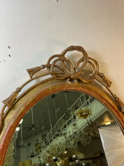  Grosfeld House EXCEPTIONAL CARVED GOLD LEAF ROPE AND TASSEL OVAL MIRROR
