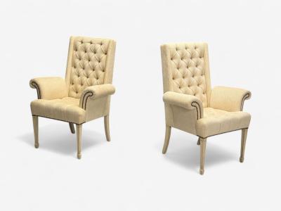  Grosfeld House Grosfeld House Hollywood Regency Rolled Arm Chairs Painted Wood Tweed Linen