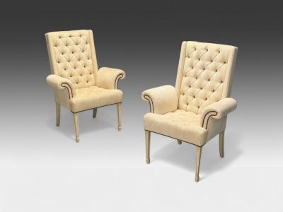  Grosfeld House Grosfeld House Hollywood Regency Rolled Arm Chairs Painted Wood Tweed Linen