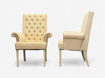  Grosfeld House Grosfeld House Hollywood Regency Rolled Arm Chairs Painted Wood Tweed Linen