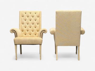  Grosfeld House Grosfeld House Hollywood Regency Rolled Arm Chairs Painted Wood Tweed Linen