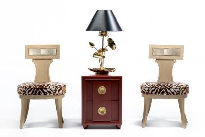  Grosfeld House Grosfeld House Set of 4 Bleached Mahogany Chairs with Tiger Velvet Seats c 1940