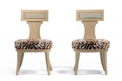  Grosfeld House Grosfeld House Set of 4 Bleached Mahogany Chairs with Tiger Velvet Seats c 1940