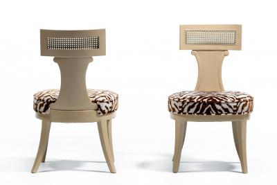  Grosfeld House Grosfeld House Set of 4 Bleached Mahogany Chairs with Tiger Velvet Seats c 1940