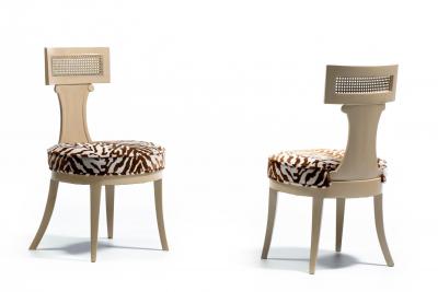  Grosfeld House Grosfeld House Set of 4 Bleached Mahogany Chairs with Tiger Velvet Seats c 1940
