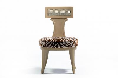  Grosfeld House Grosfeld House Set of 4 Bleached Mahogany Chairs with Tiger Velvet Seats c 1940