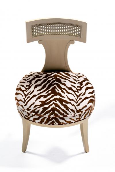  Grosfeld House Grosfeld House Set of 4 Bleached Mahogany Chairs with Tiger Velvet Seats c 1940