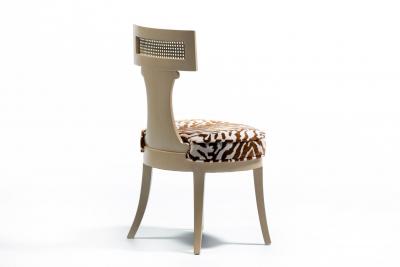  Grosfeld House Grosfeld House Set of 4 Bleached Mahogany Chairs with Tiger Velvet Seats c 1940