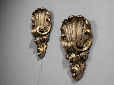  Grosfeld House Grosfeld House attr Large Shell Wall Sconces Silver Leaf USA 1970s