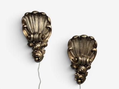  Grosfeld House Grosfeld House attr Large Shell Wall Sconces Silver Leaf USA 1970s