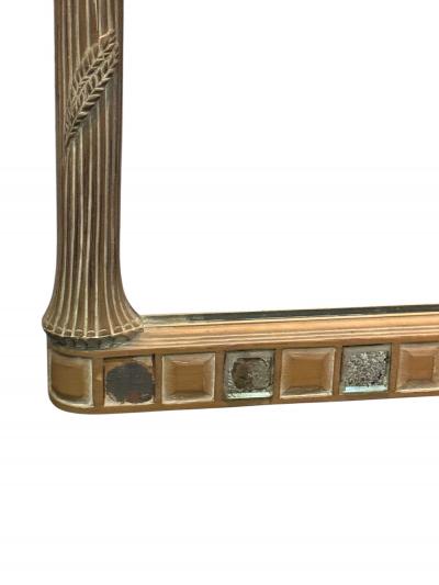  Grosfeld House HOLLYWOOD REGENCY CARVED FRONDS CERUSED OAK WITH MIRRORED SQUARES TRIM MIRROR