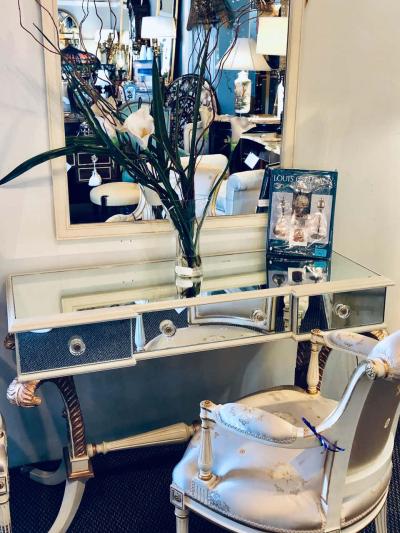  Grosfeld House Hollywood Regency Grosfeld House Painted Vanity and Matching Mirror