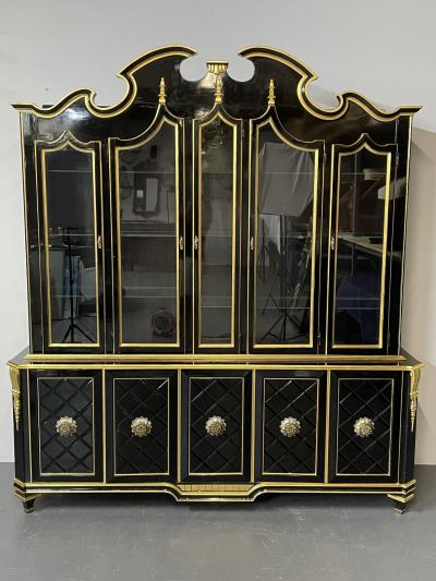  Grosfeld House Hollywood Regency Style Bookcase China Cabinet Ebonized Grosfeld House