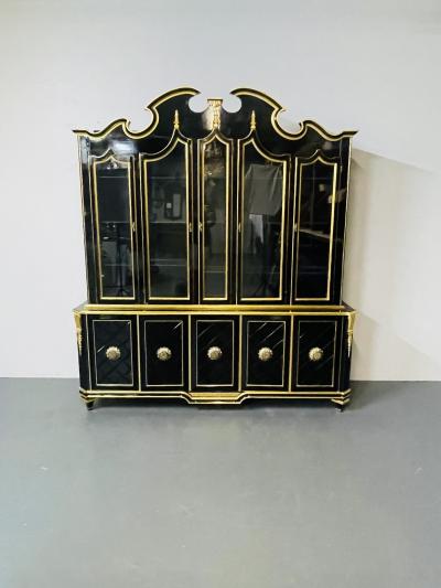  Grosfeld House Hollywood Regency Style Bookcase China Cabinet Ebonized Grosfeld House