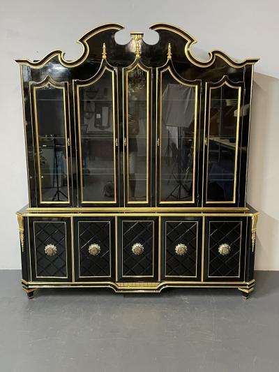  Grosfeld House Hollywood Regency Style Bookcase China Cabinet Ebonized Grosfeld House
